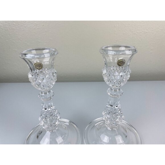 Vintage Cristal d'arques France Faced Pair Genuine Lead Crystal Candlesticks - Picture 3 of 16